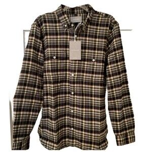 Everlane Brushed Flannel Black Beech Plaid Button Down Shirt Slim Mens Sz M NWT